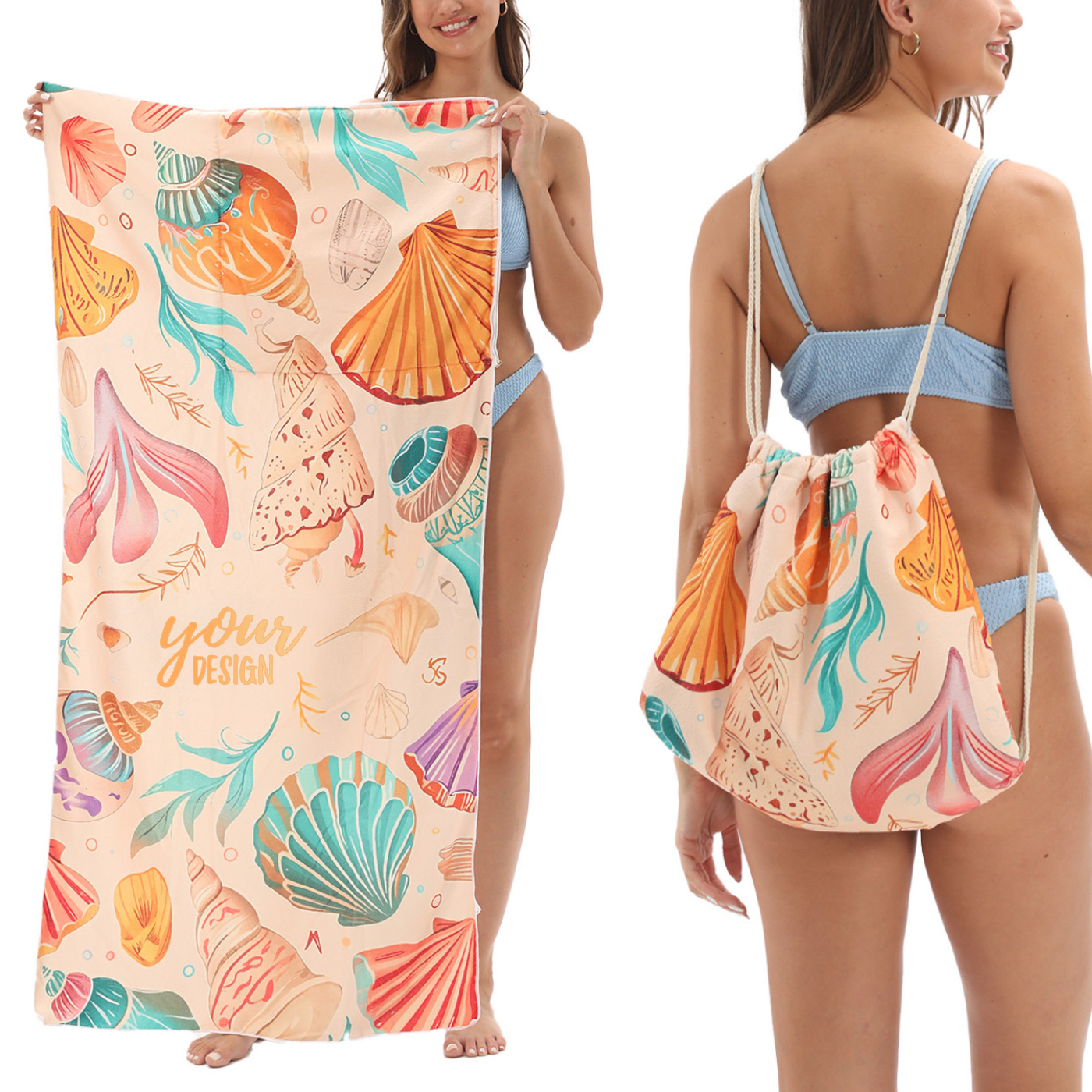 Microfiber Beach Towel Drawstring Bag