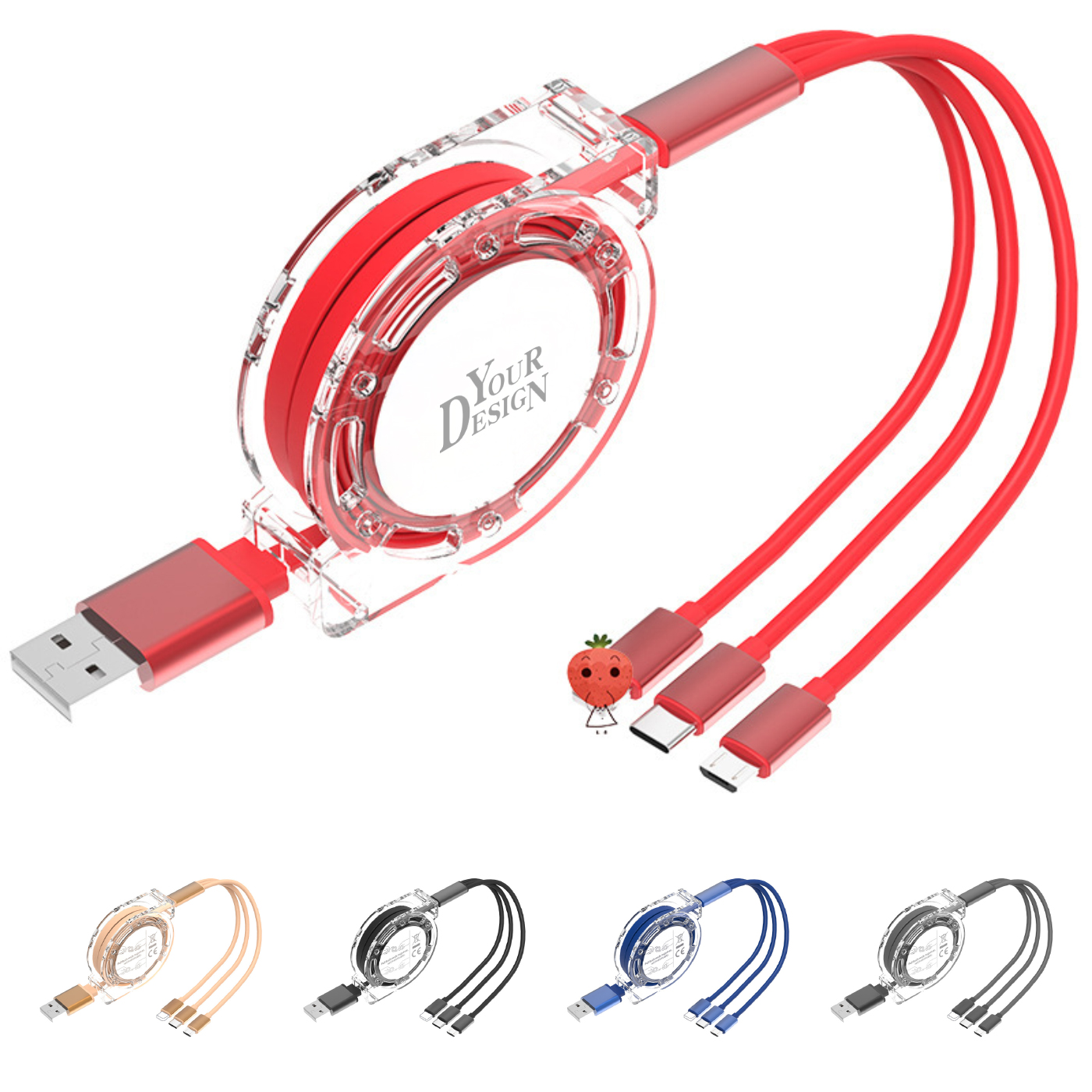 3-in-1-Ladekabel Mit Aufrollfunktion