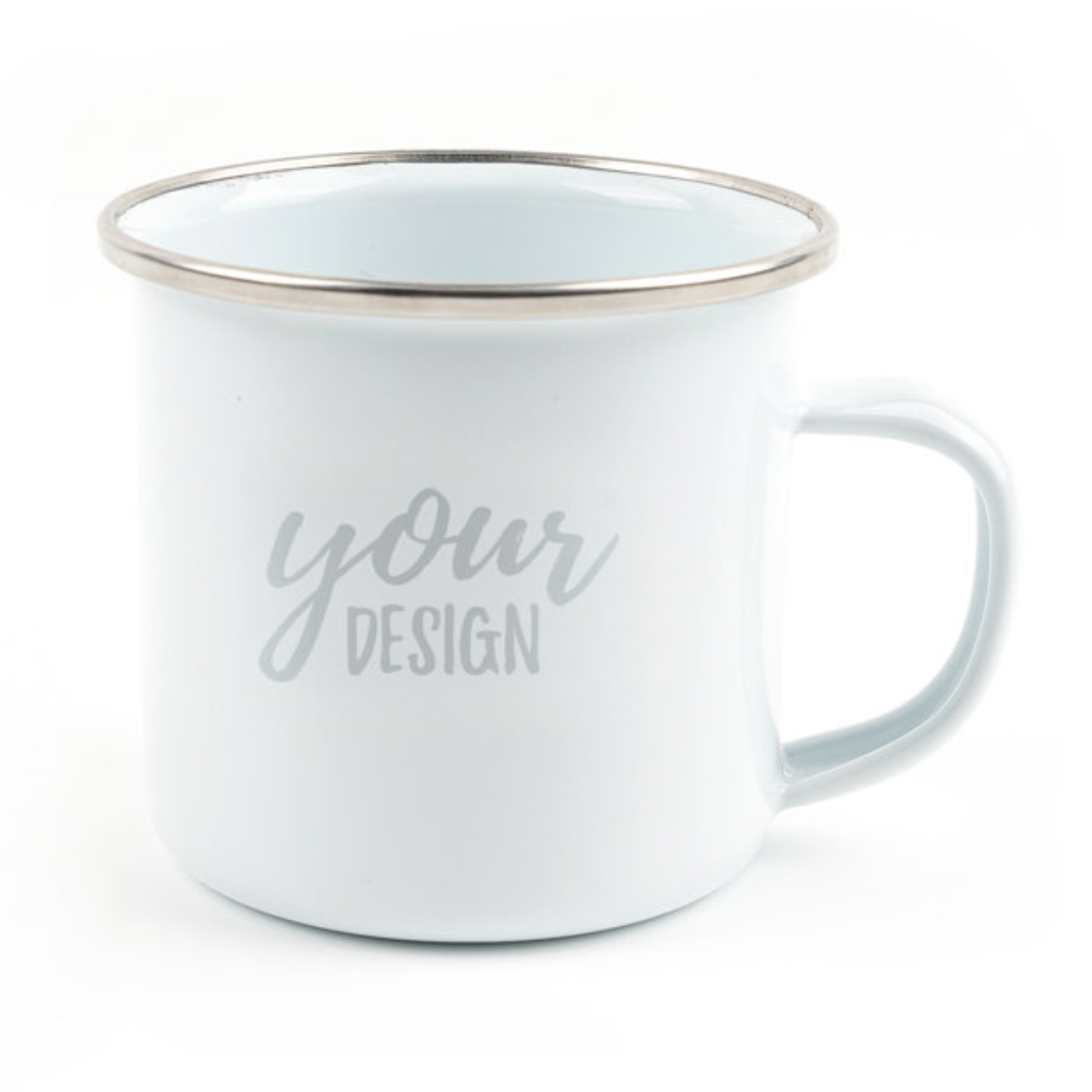 Promo 8 oz. Enamel Mug With Silver Rim