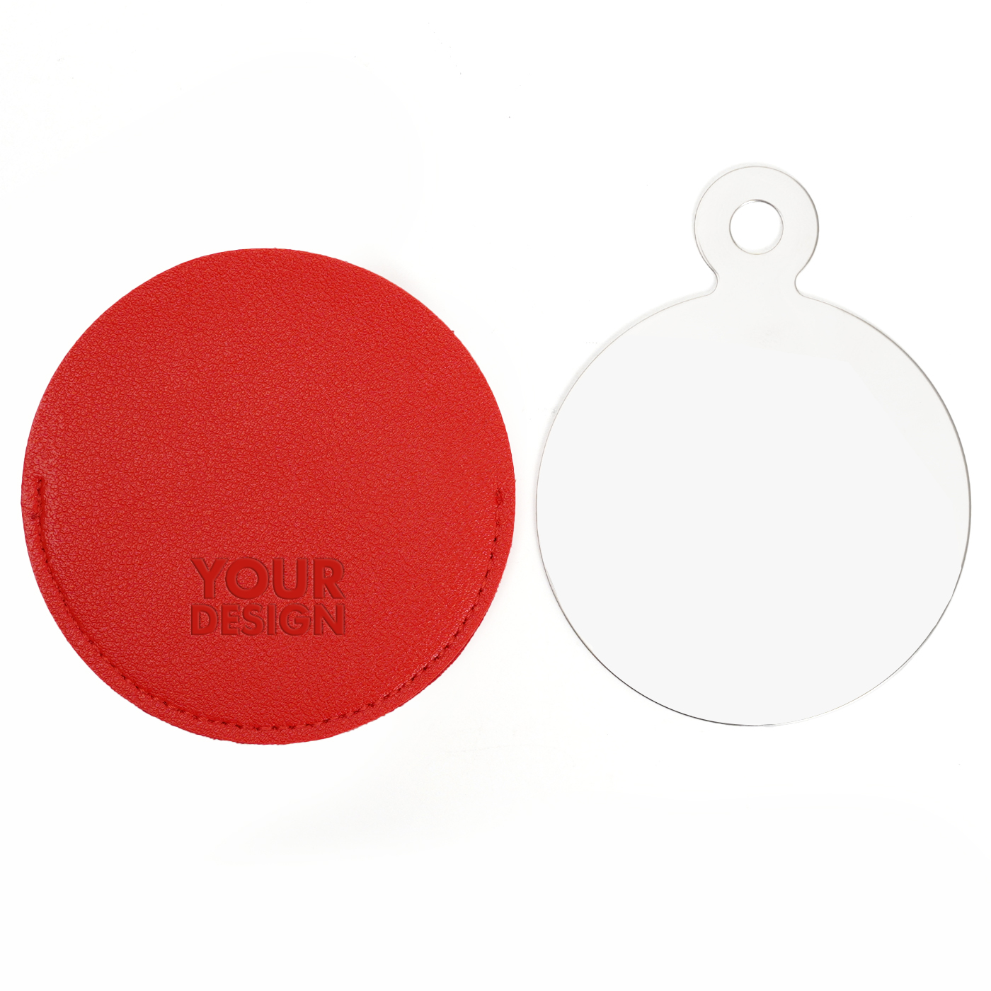 Pocket Round Cosmetic Mirror With PU Leather