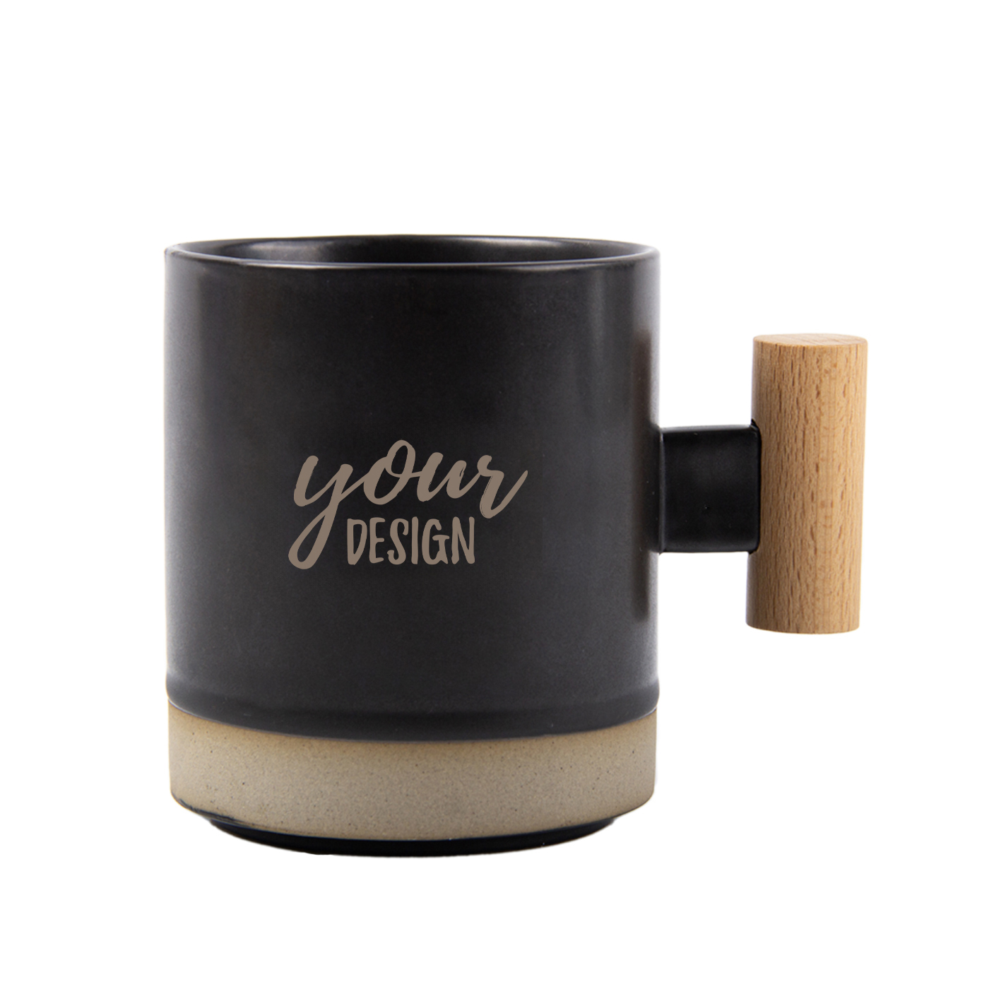Custom 13 oz. Wooden Handle Ceramic Mug