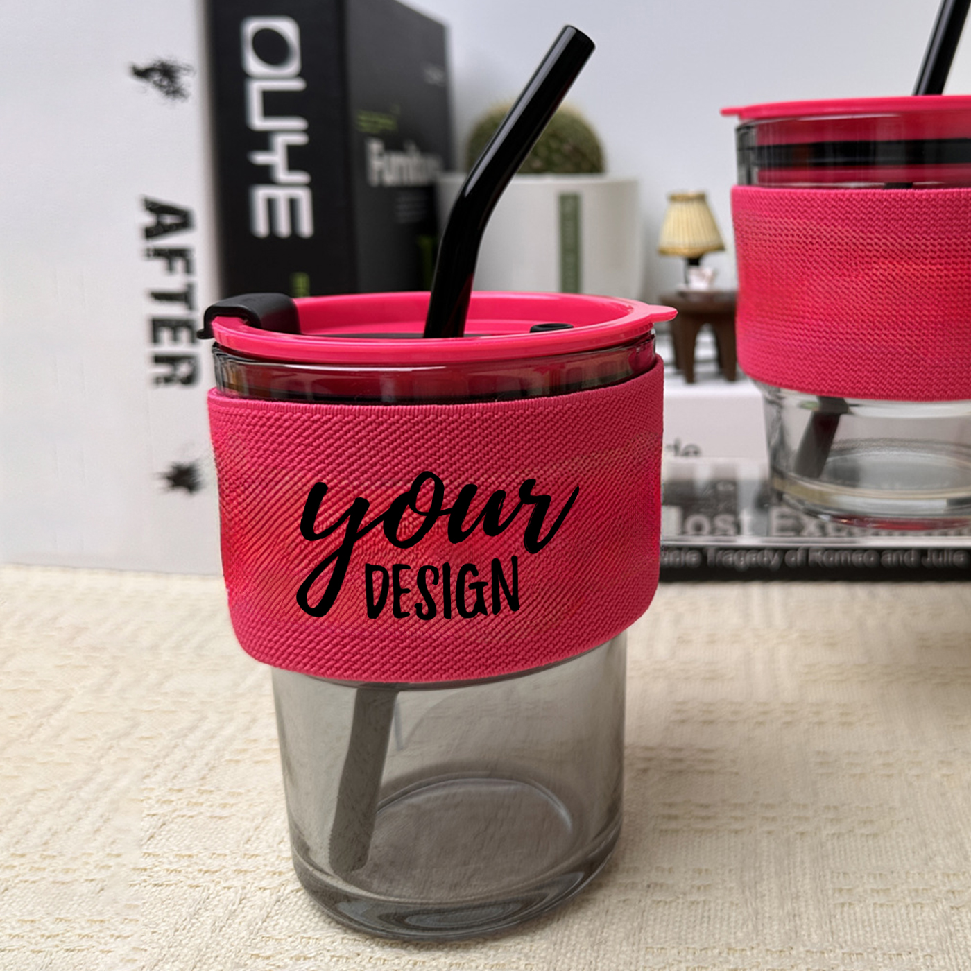 Custom Glass Coffee Cup With Straw Lid1