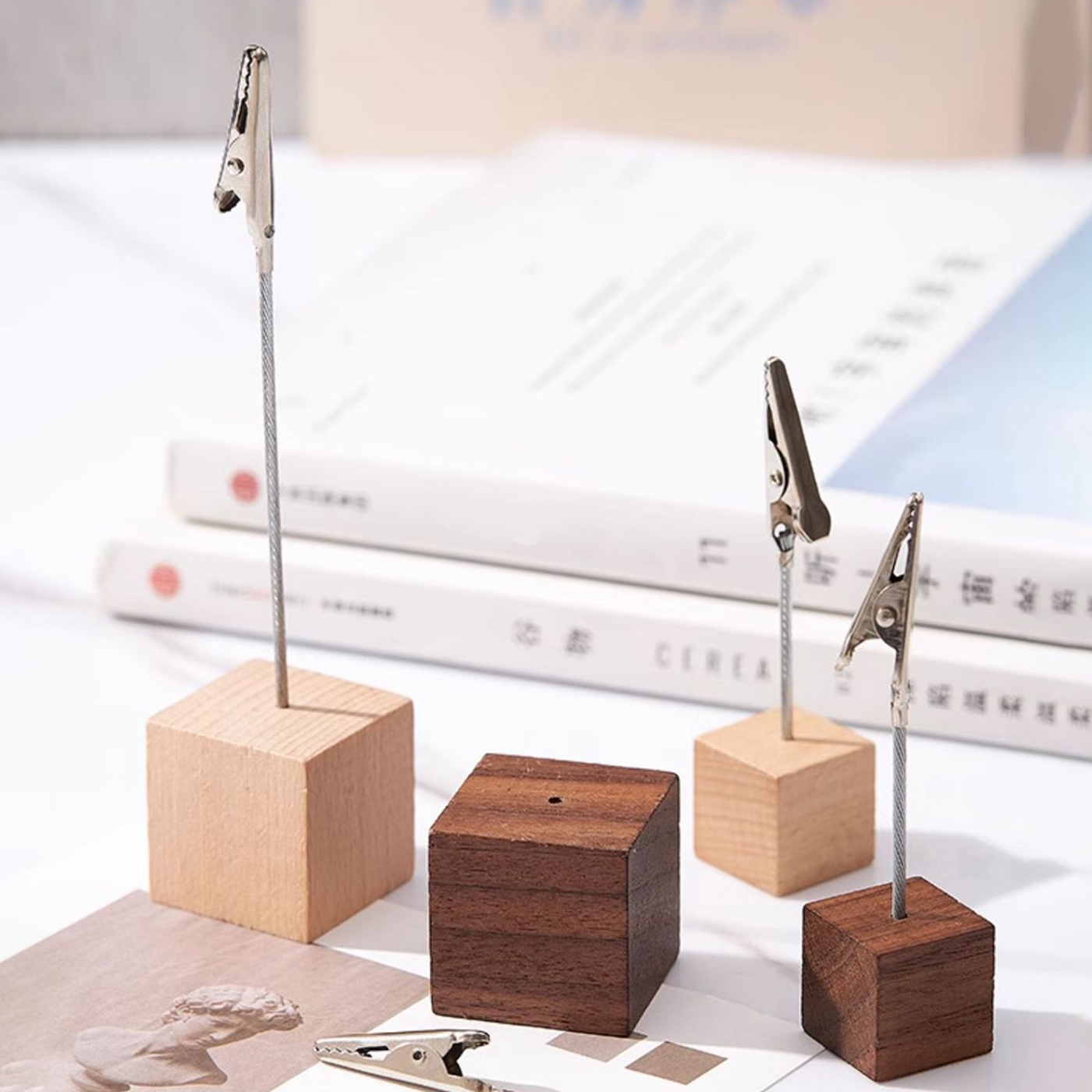 Wooden Cube Business Card Stand