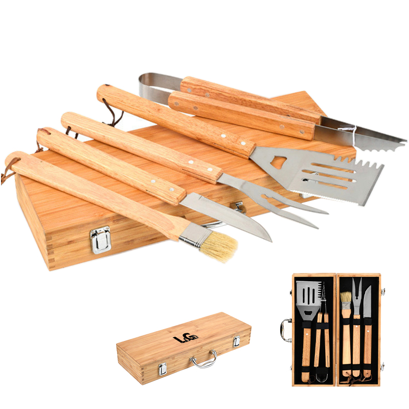 Grillbesteck-Set, Bambus, 5-tlg