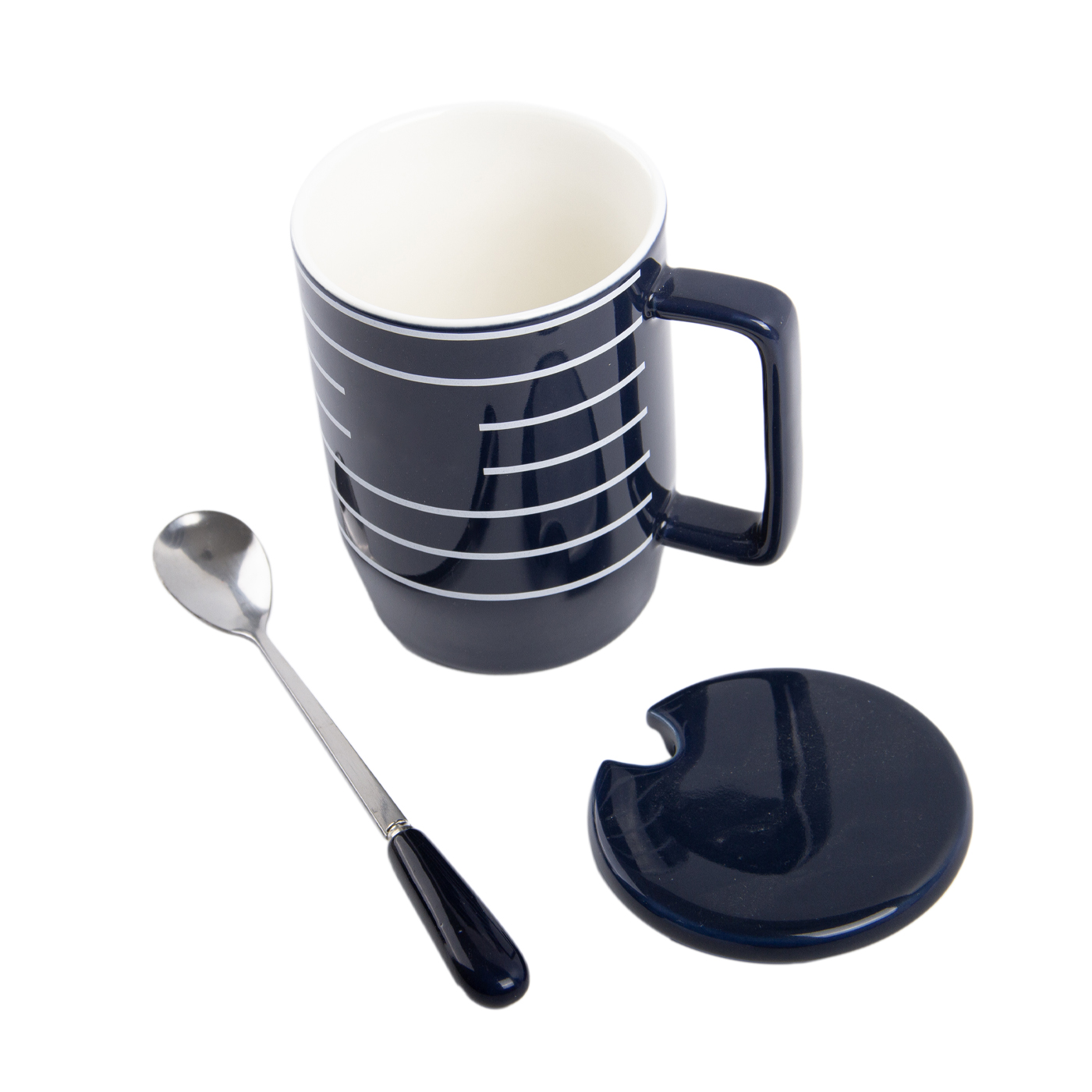 13 oz. Stripe Ceramic Mug With Lid And Spoon2