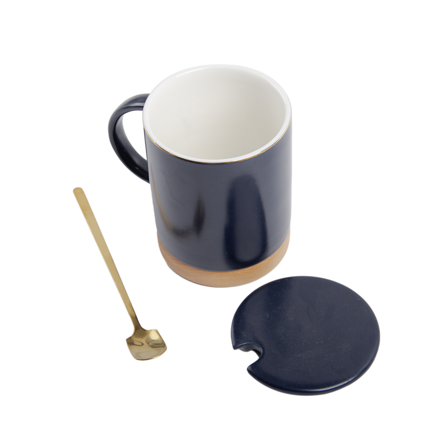 11 oz. Wood Bottom Ceramic Mug With Spoon And Lid2