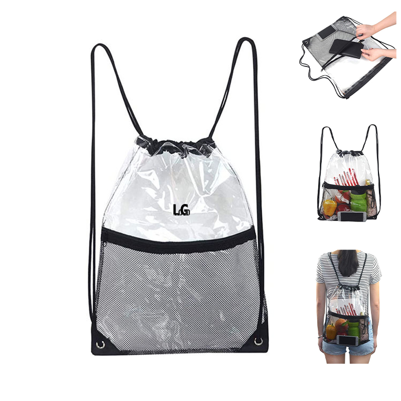 Clear Drawstring Bag With Front Mesh Pocket1