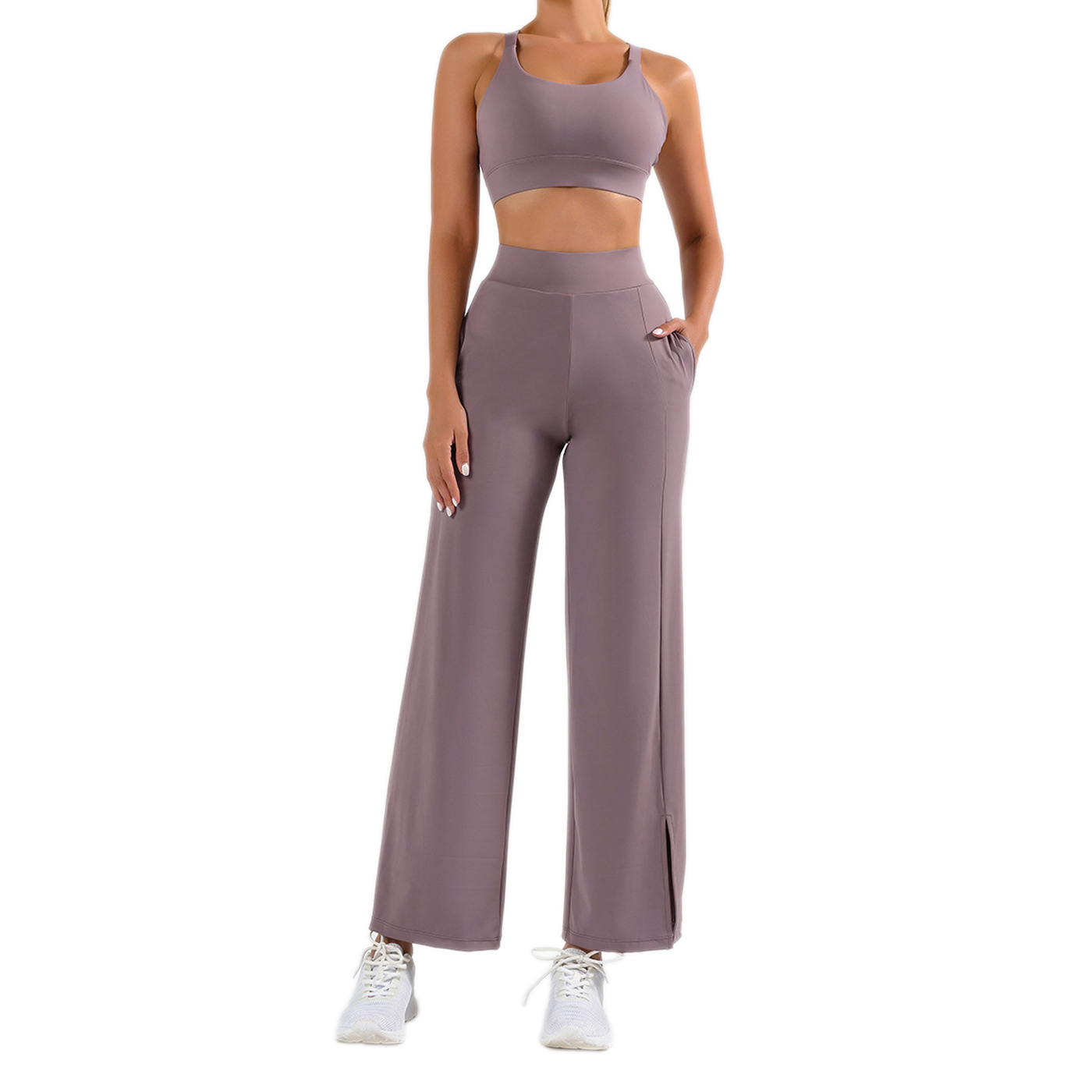 Women Slit Flare Wide Leg Yoga Pants2